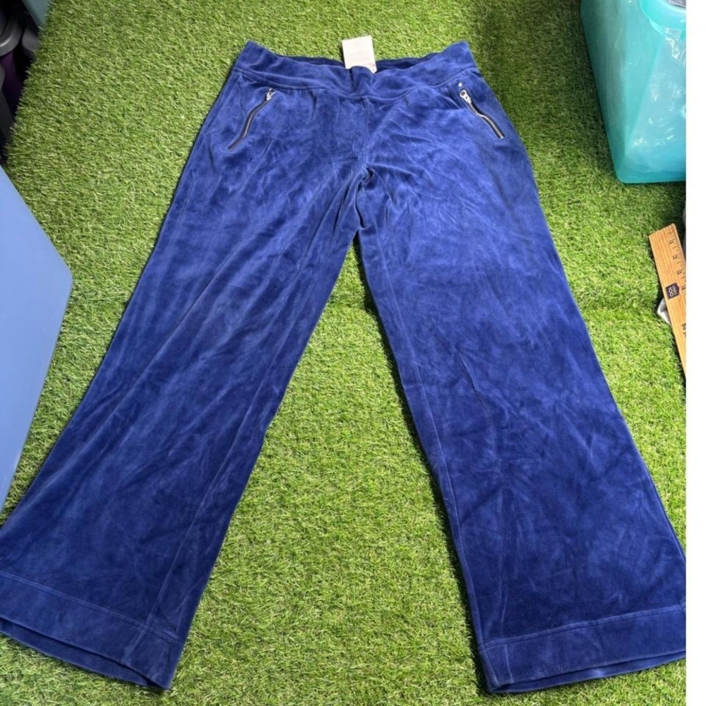 Soma Navy Blue‎ Velour Track Pants Wide Leg Zipper Pockets Size Medium